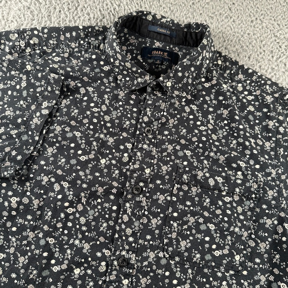Roark Men's Casual Button-Down‎ Shirt Black Floral Small Classic Fit